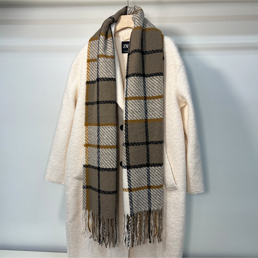 Beige Plaid Scarf for Women