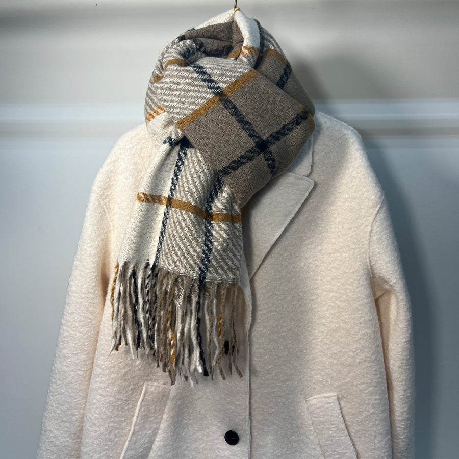 Beige Plaid Scarf for Women