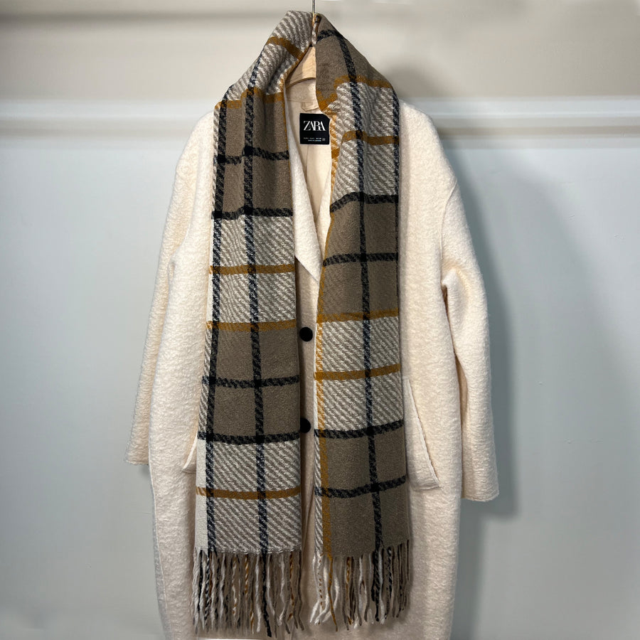 Beige Plaid Scarf for Women