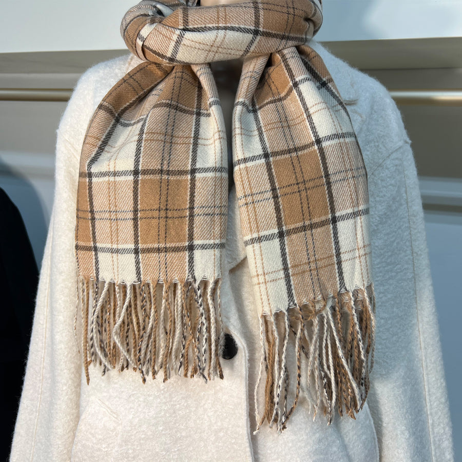 Beige Plaid Scarf