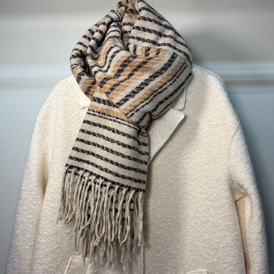 Beige Scarf for Women with Fringe