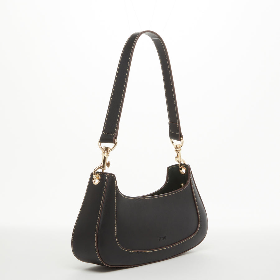 Emily Leather Baguette Bag Black