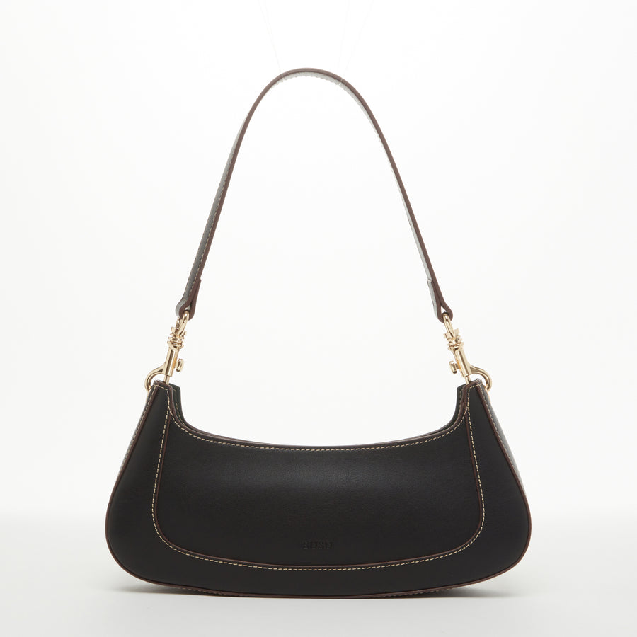 Emily Leather Baguette Bag Black