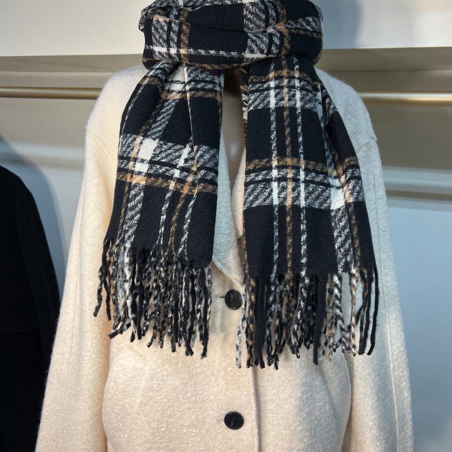 Black and White Plaid Scarf