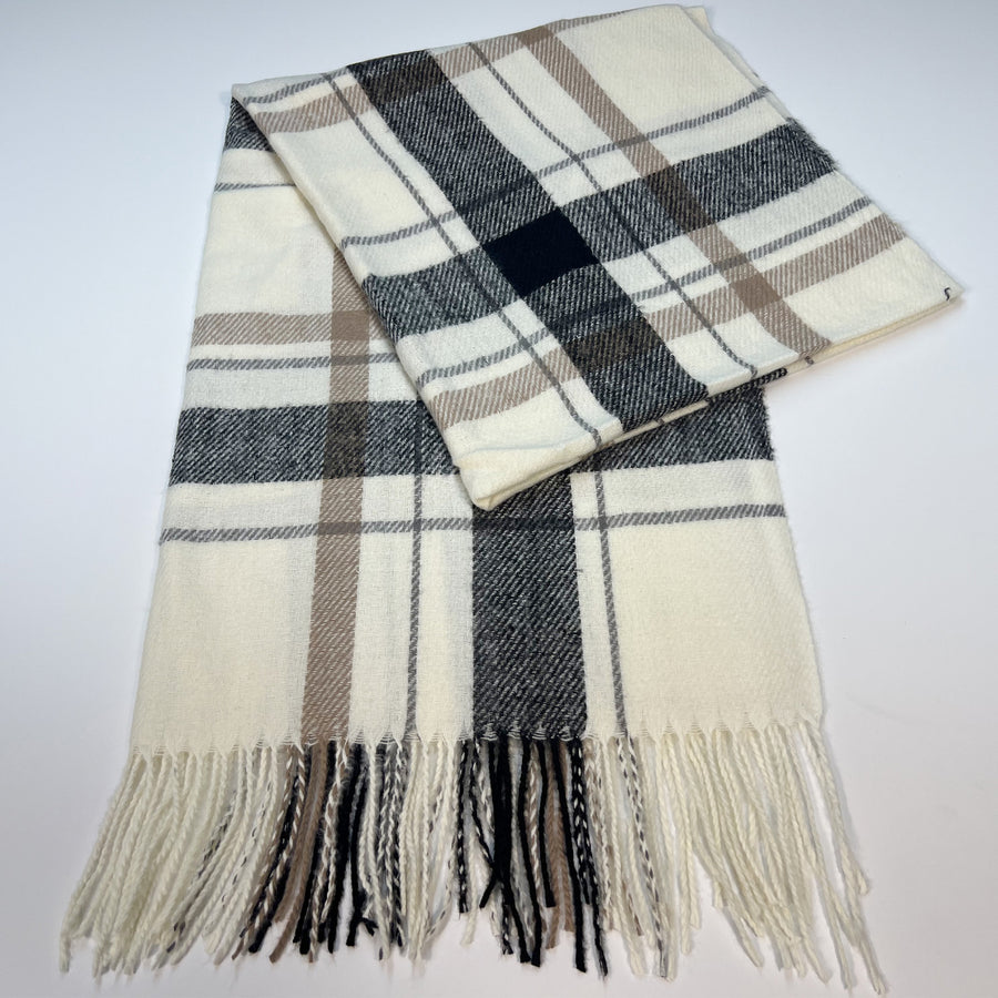 White Plaid Scarves for Women