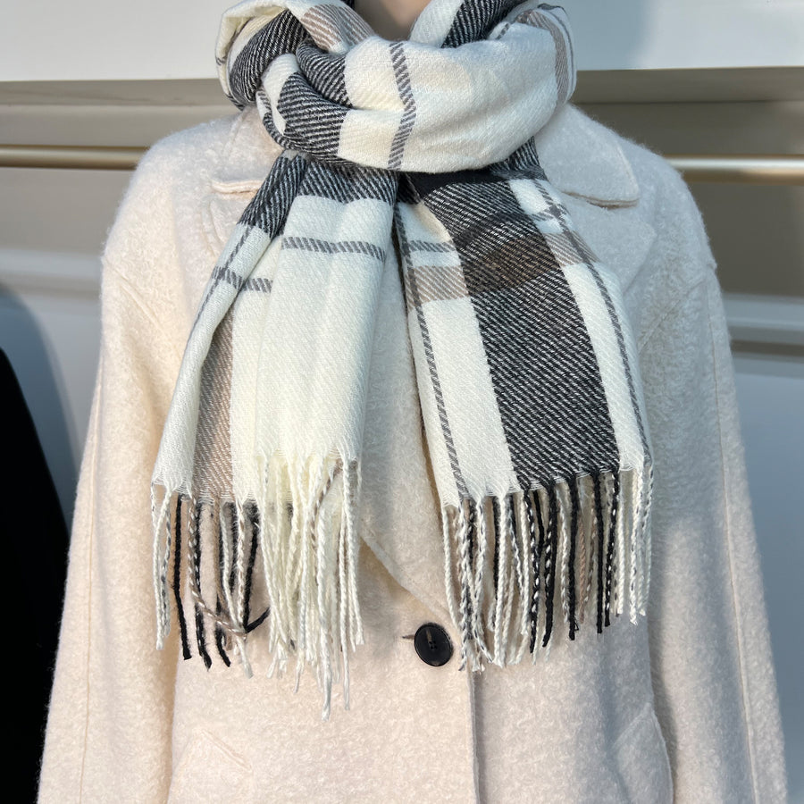 White Plaid Scarves for Women