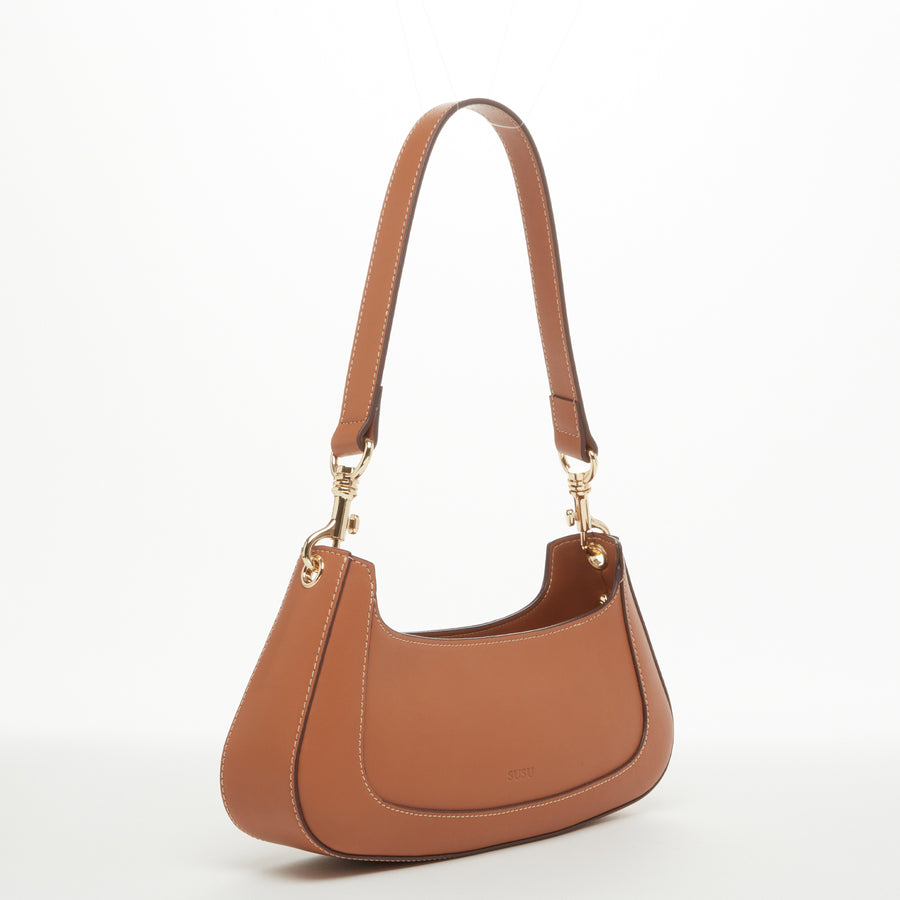 Emily Leather Baguette Bag Brown