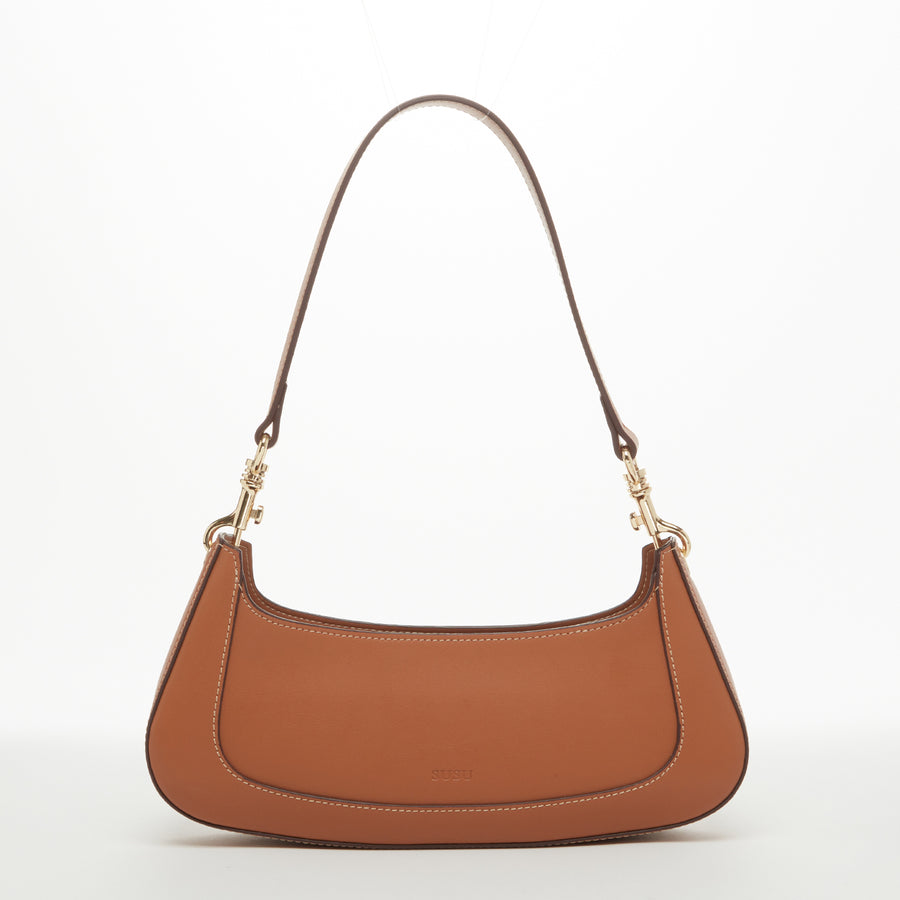 Emily Leather Baguette Bag Brown