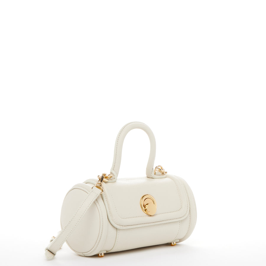 Cream Leather Cylinder Bag