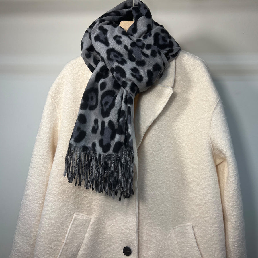 Gray Leopard Print Scarf