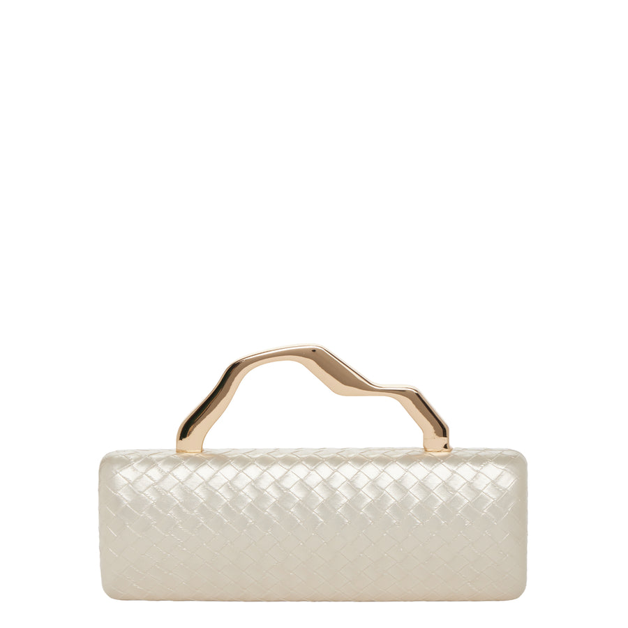 Ivory Woven Top Handle Evening Clutch