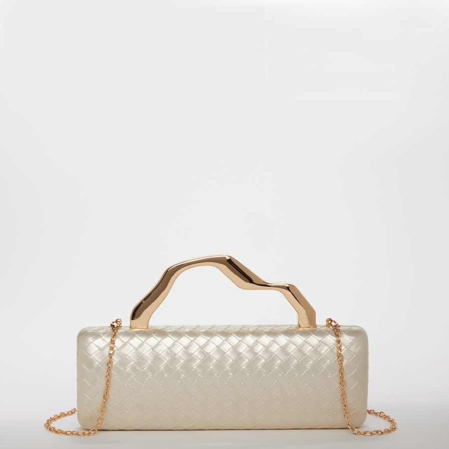 Ivory Woven Top Handle Evening Clutch