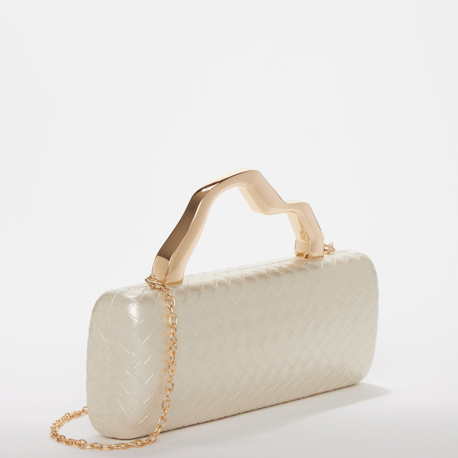 Ivory Woven Top Handle Evening Clutch