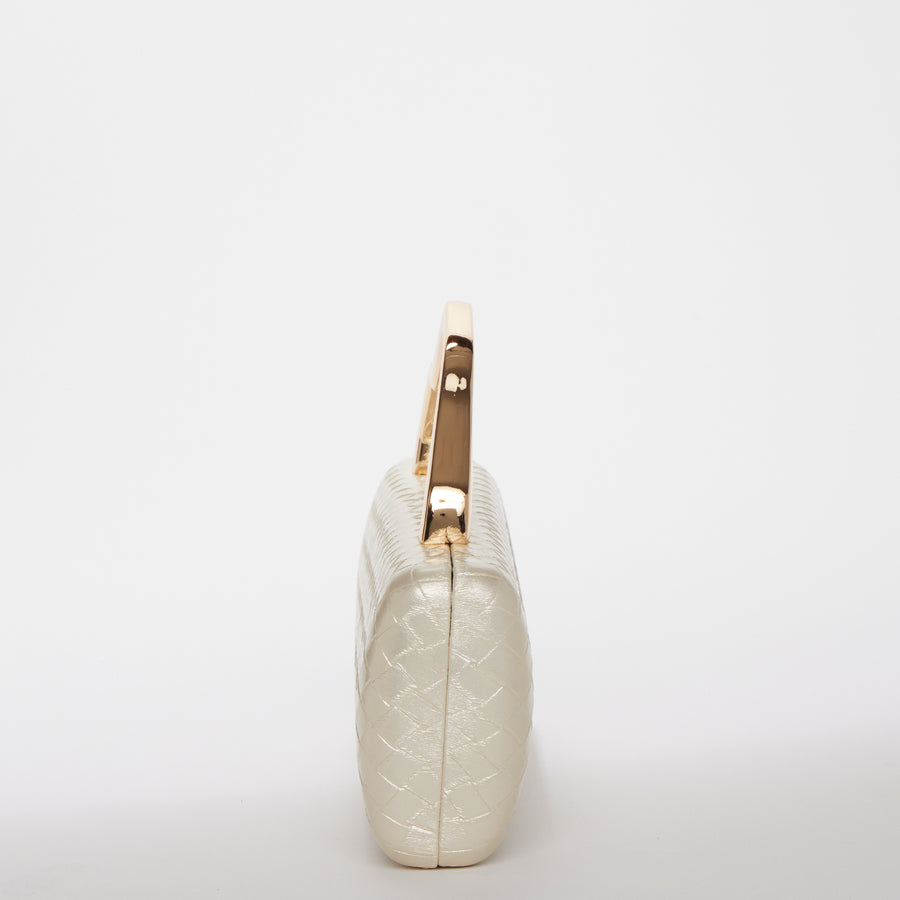 Ivory Woven Top Handle Evening Clutch