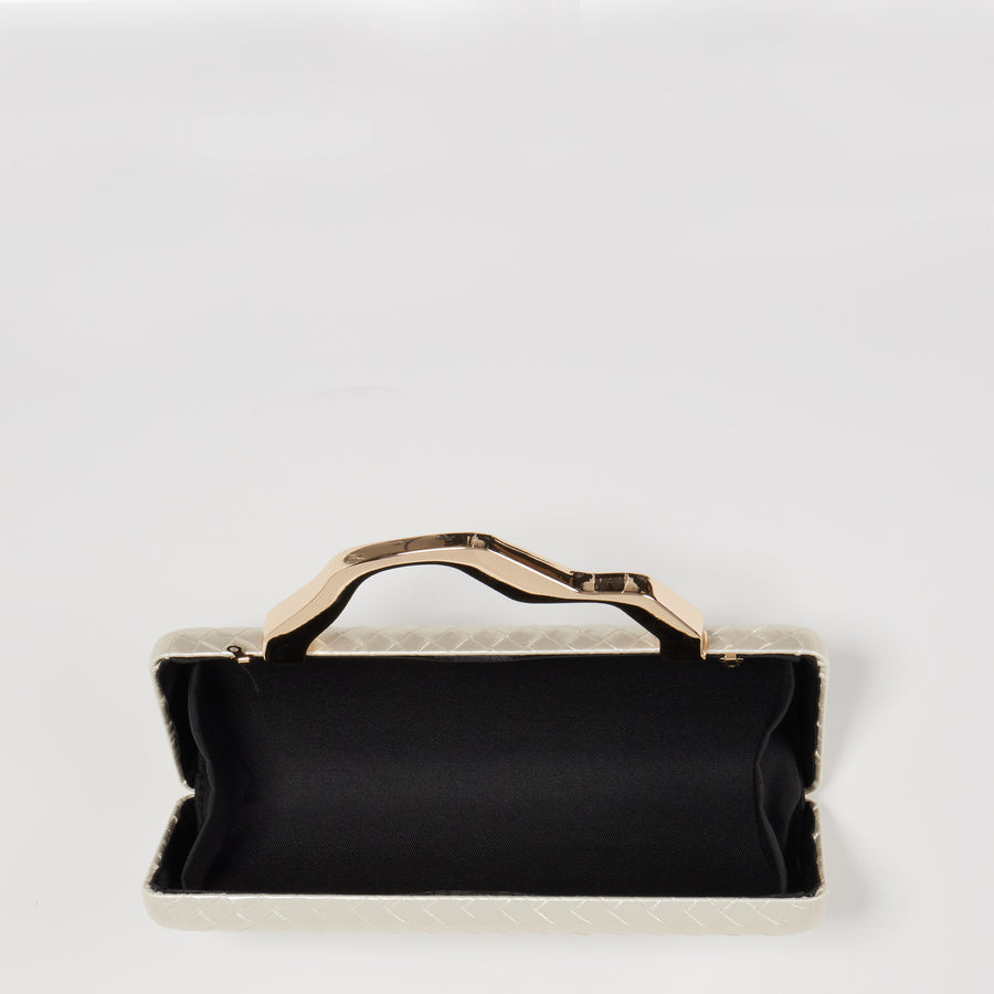 Ivory Woven Top Handle Evening Clutch