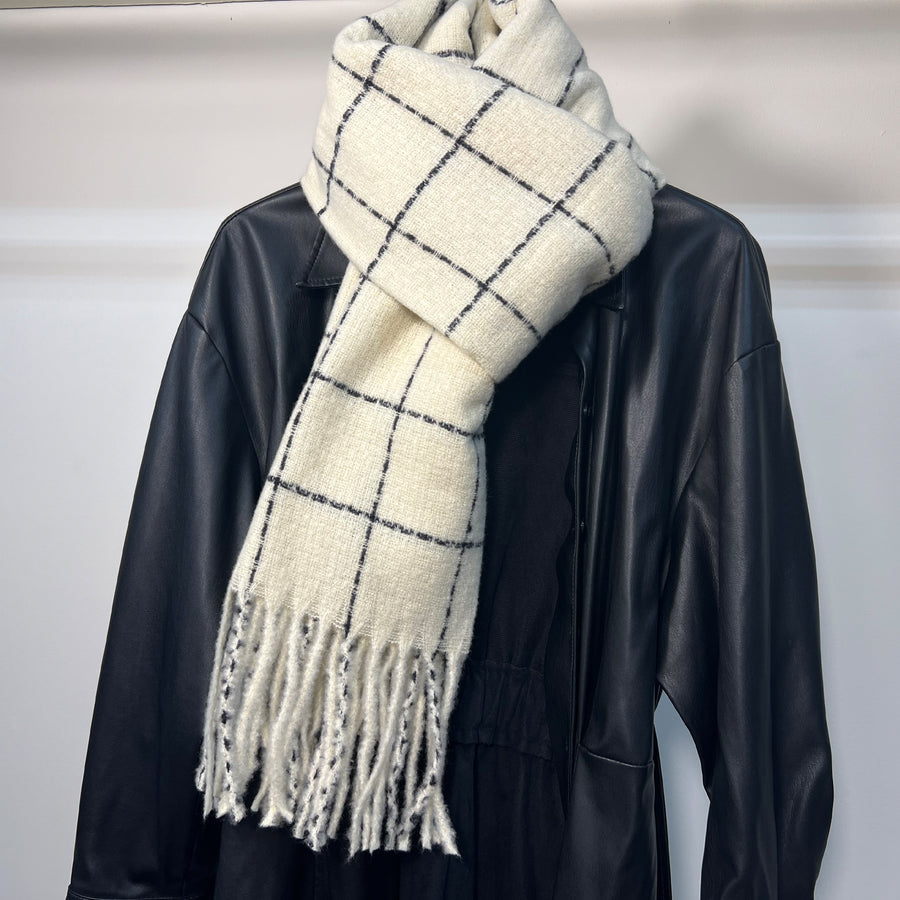 Creamy White Plaid Scarf