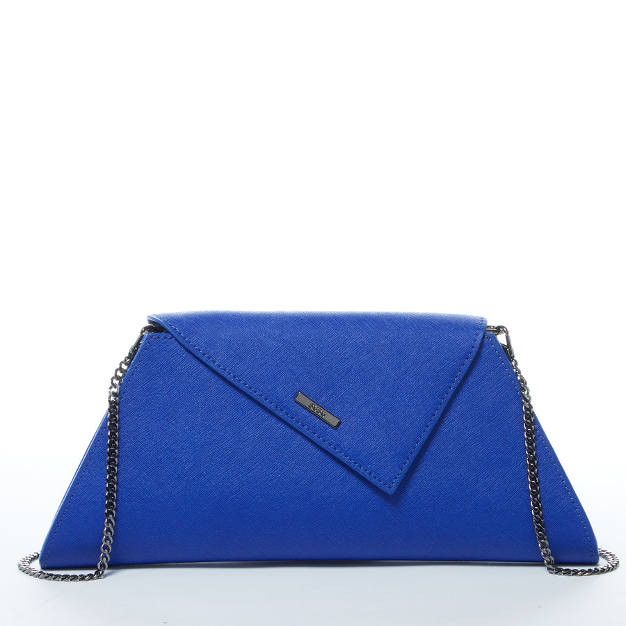 blue leather clutch