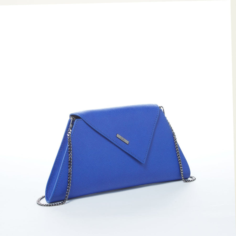 cobalt blue leather clutch bag