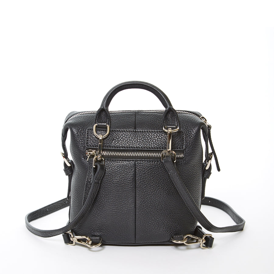 Black Leather Backpack Purse for Women Convertible Crossbody Bag Medium Size with Front and Back Pockets