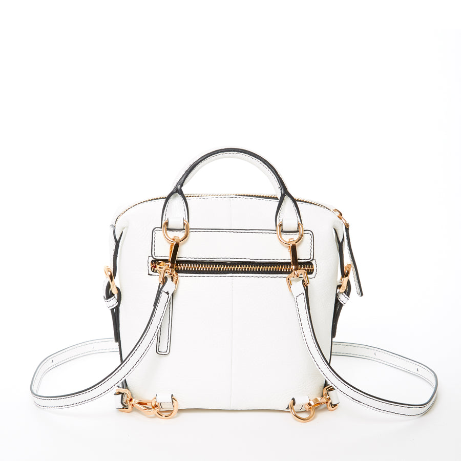 Leather Backpack for Women White Purse Convertible Crossbody Bag Medium Size with Front and Back Pockets