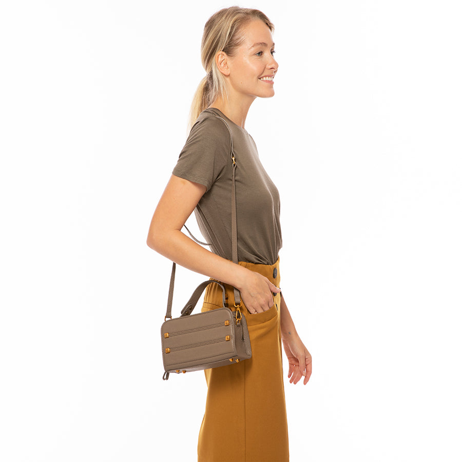 taupe leather crossbody bag 
