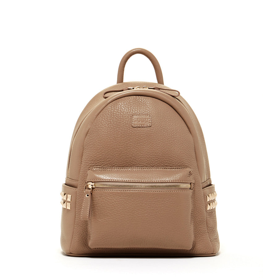 beige leather backpack