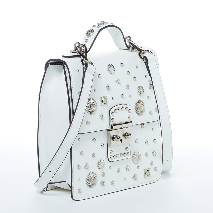 White Leather backpack womens