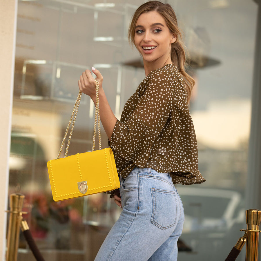 Mustard Yellow leather purse with studs