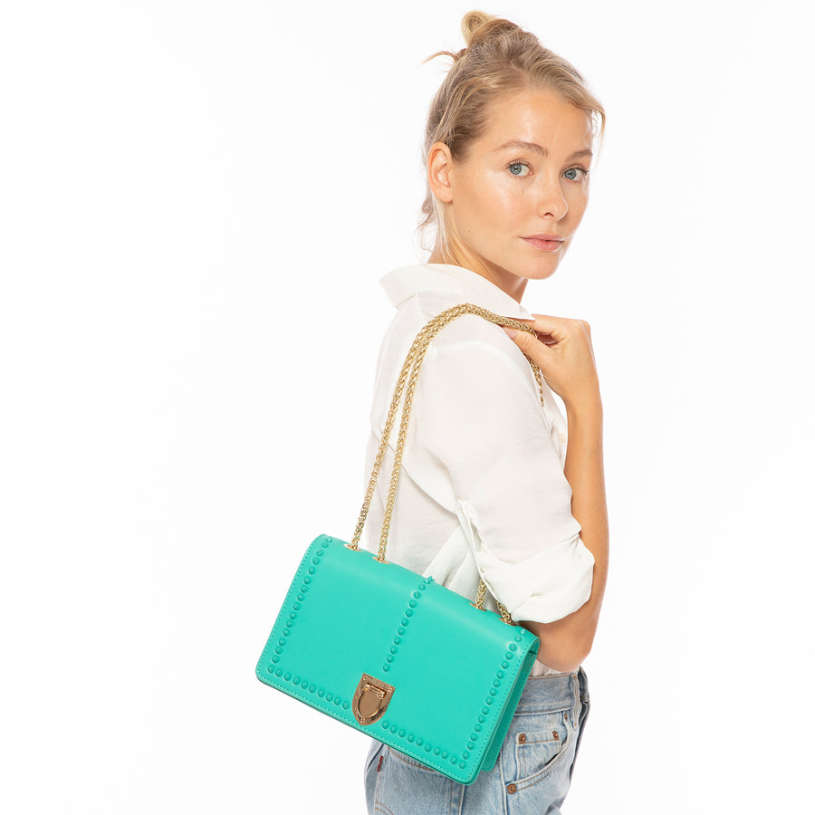 Josie Green Leather Bag with Chain Strap