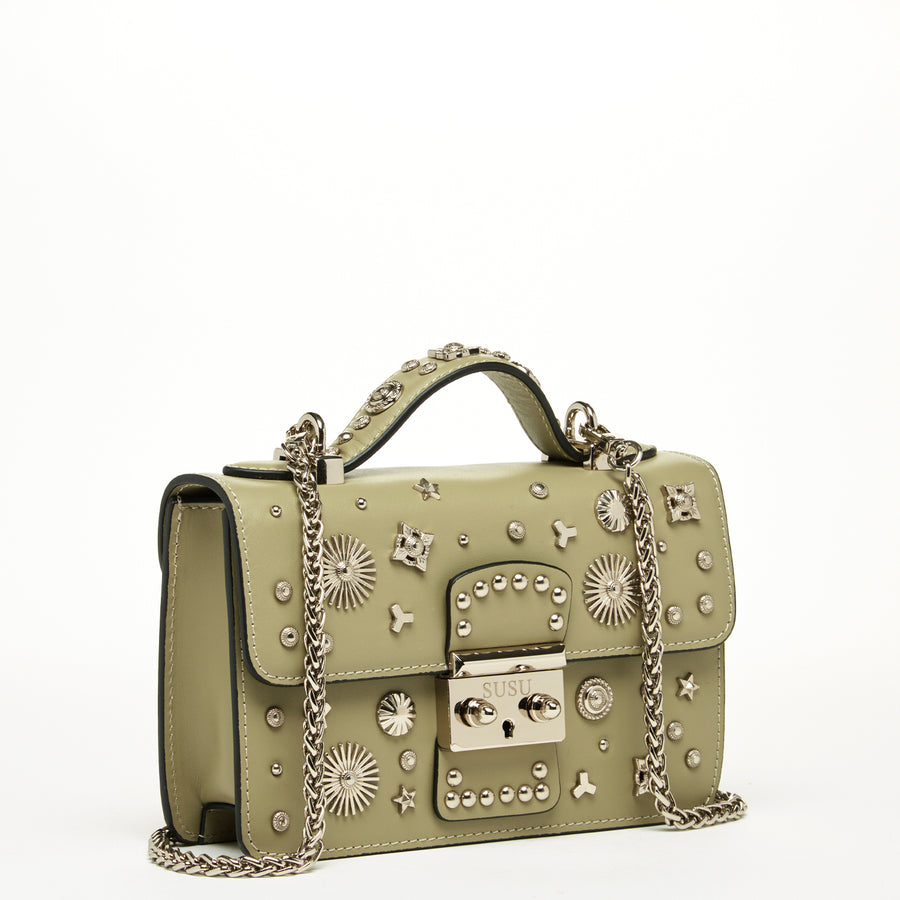 sage green leather purse