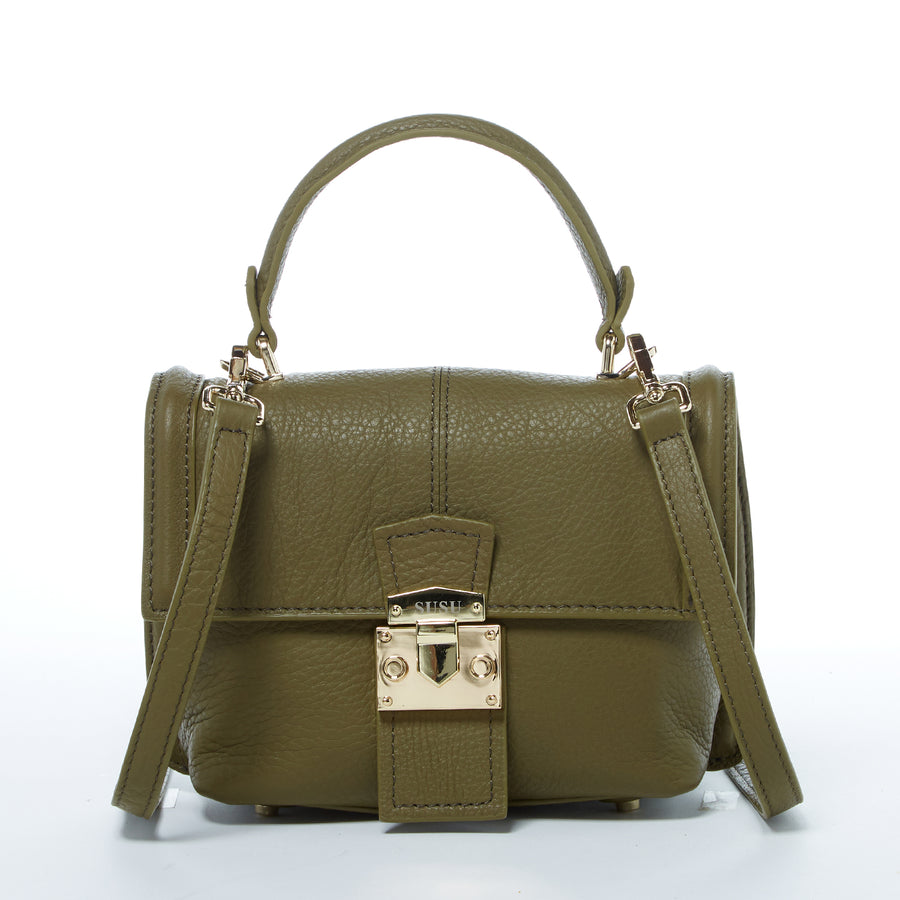 olive green leather backpack