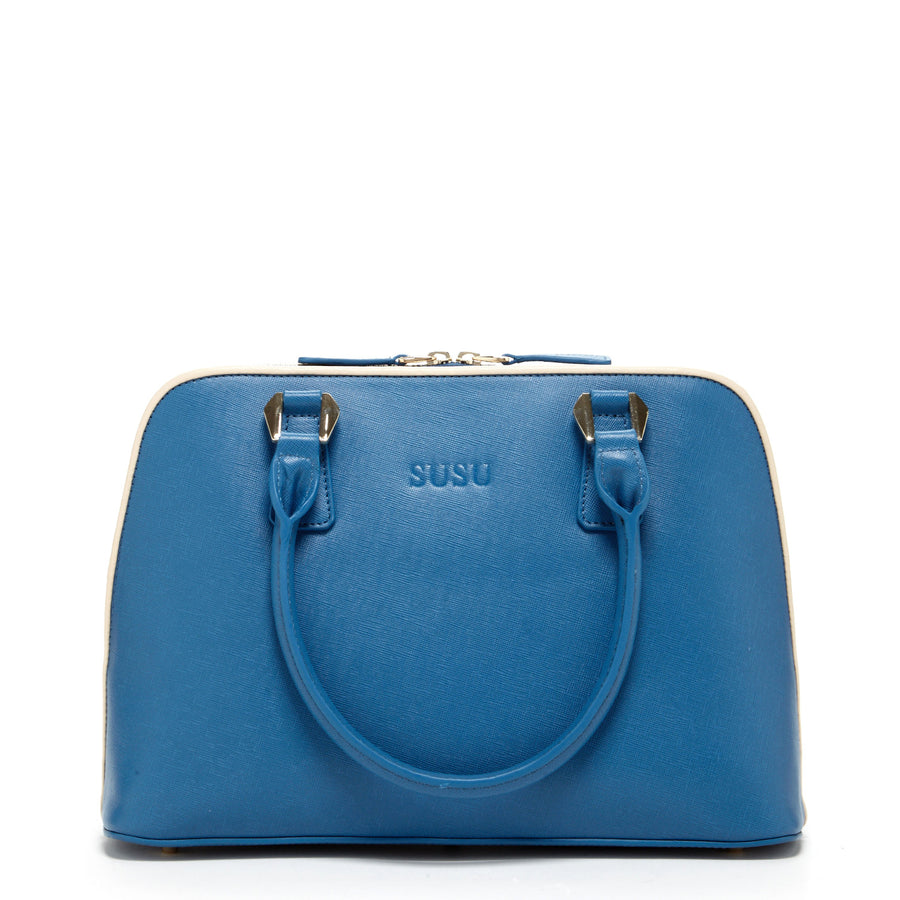 blue leather satchel bag