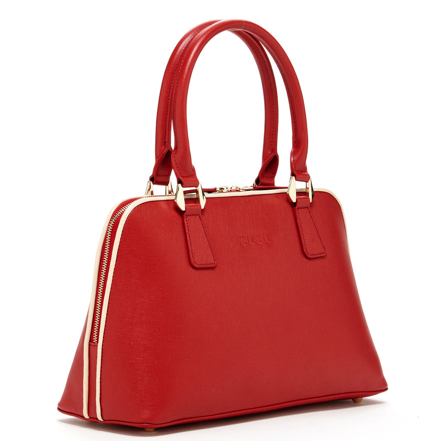red handbag leather