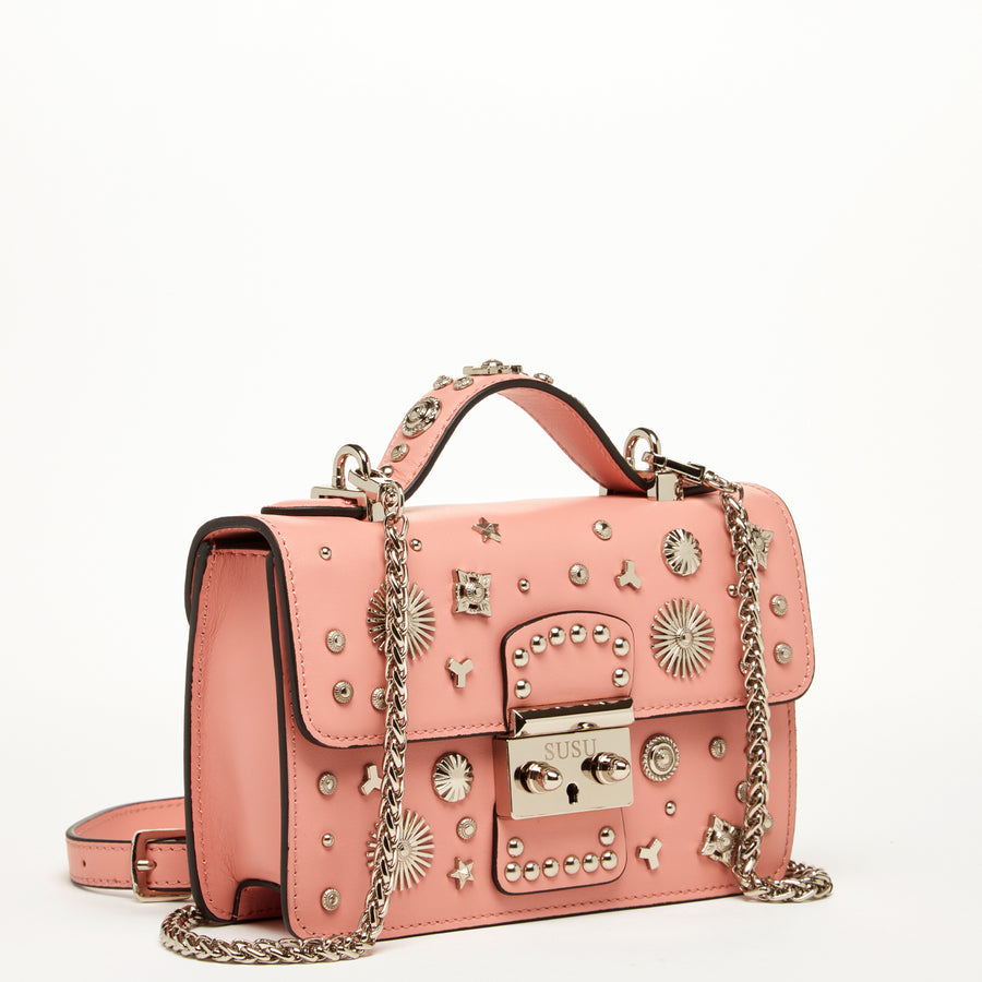 pink leather crossbody purse