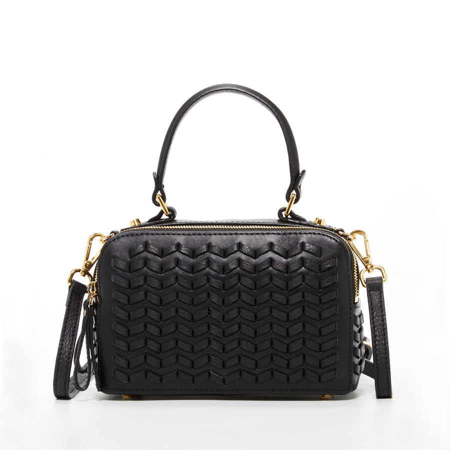 black woven leather bag