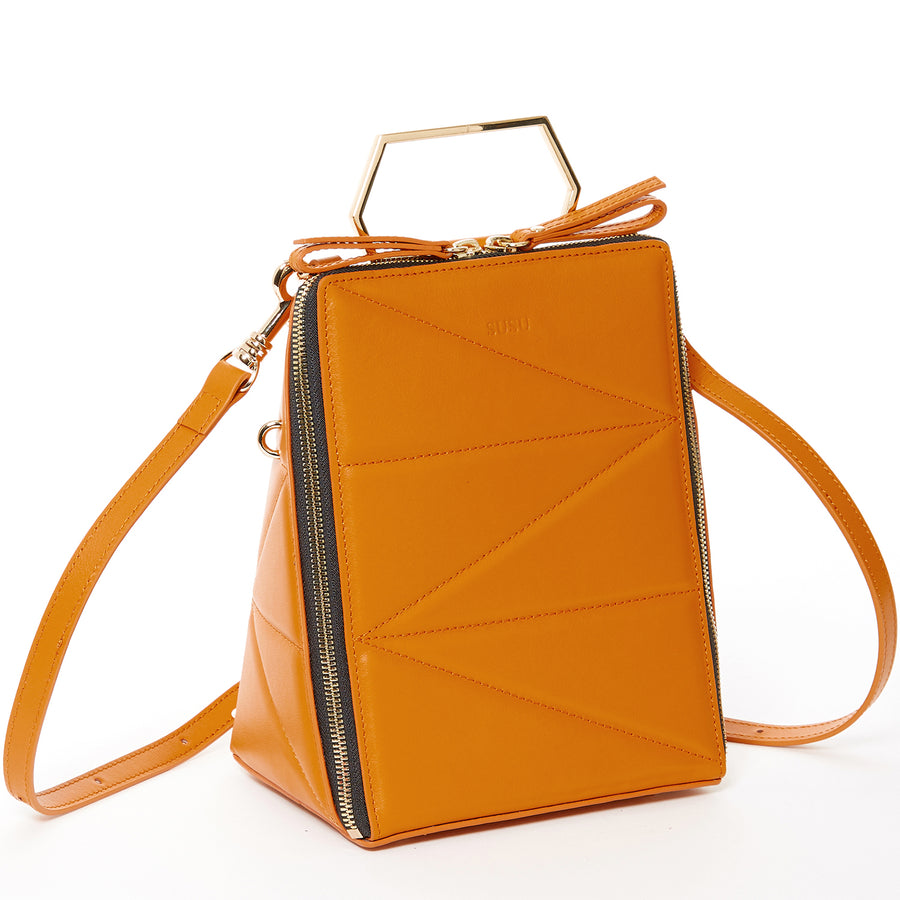 orange leather backpack