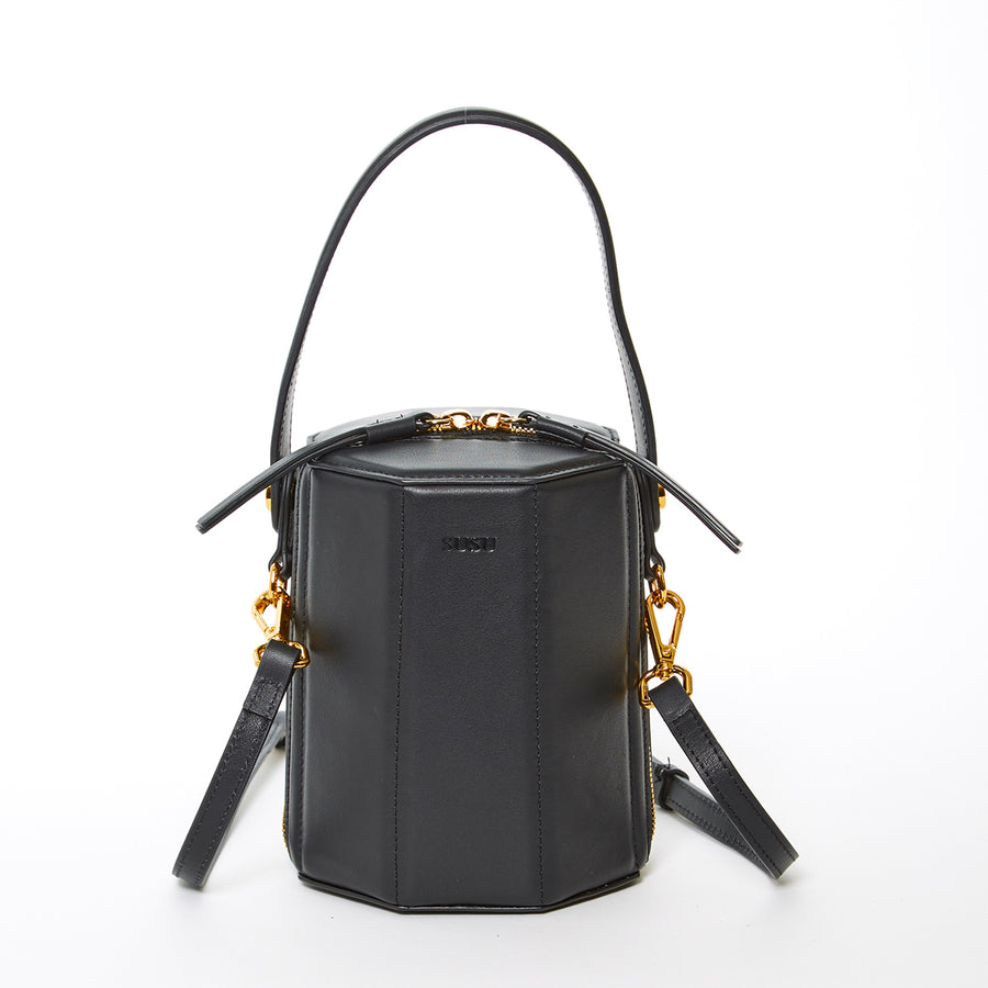 Black Leather Bucket Bag 