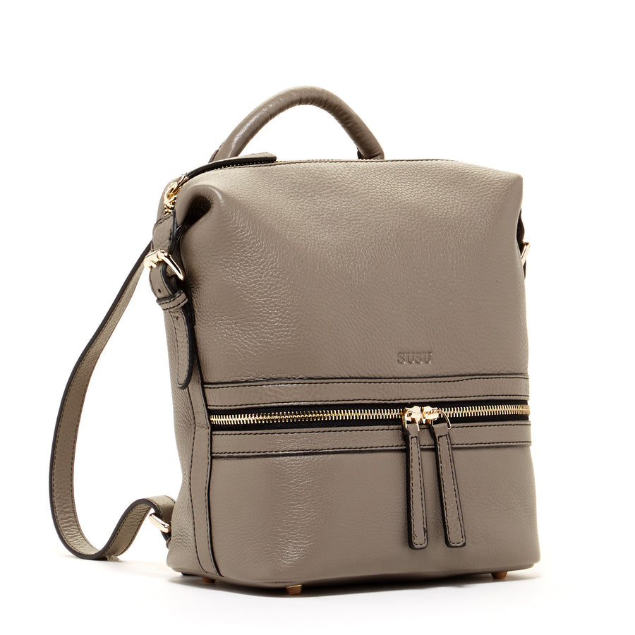 gray leather backpack purse